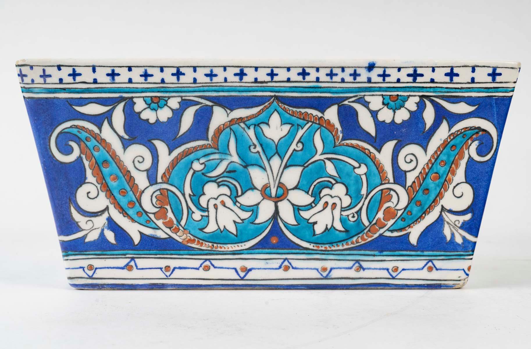 French Theodore Deck (1823 - 1891) An Iznik Style Enameled Faïence Jardiniere, c.1870 For Sale