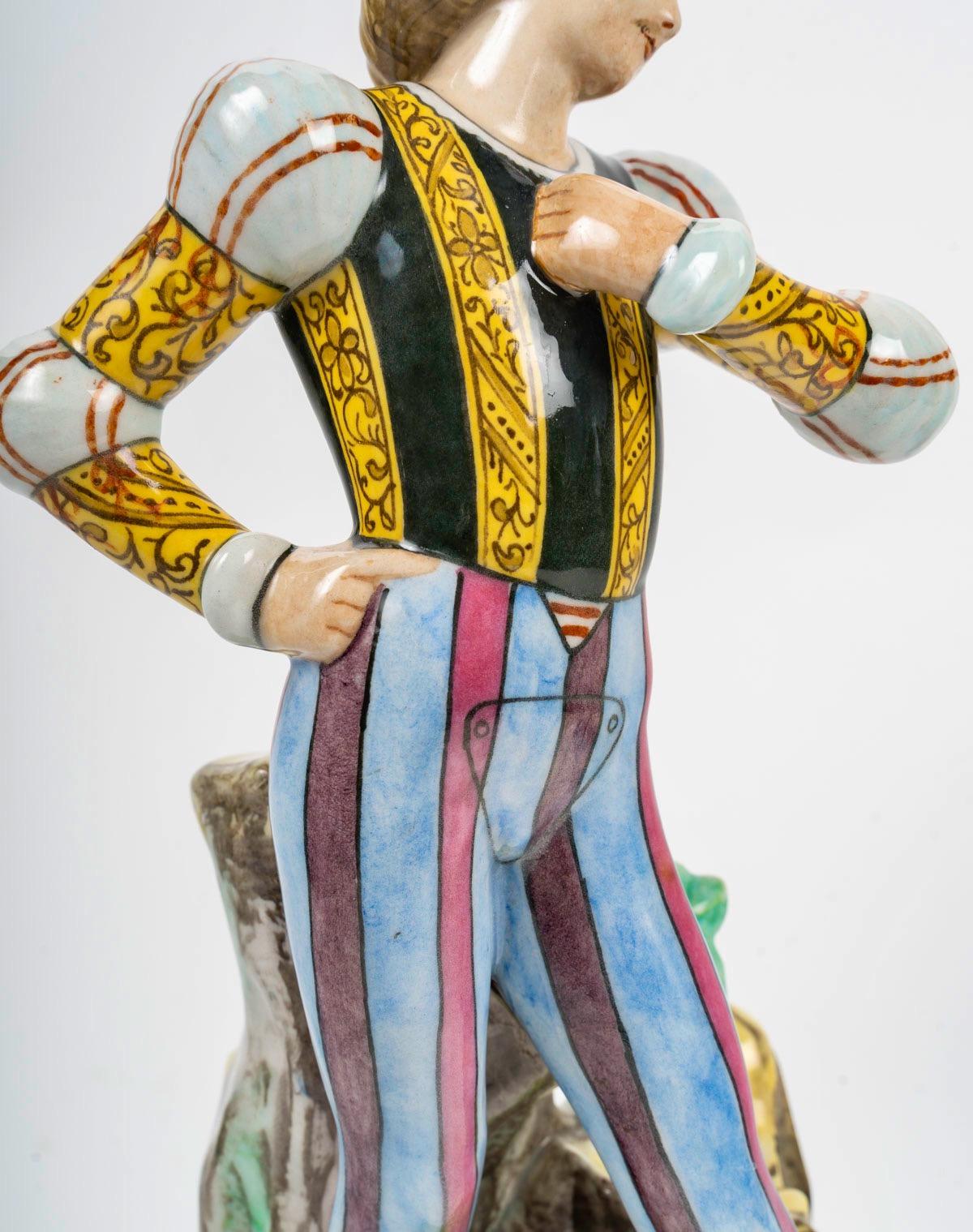 Théodore Deck (1823-1891), Amor cortés, Raro par de figuras de loza , c.1860 en venta 5