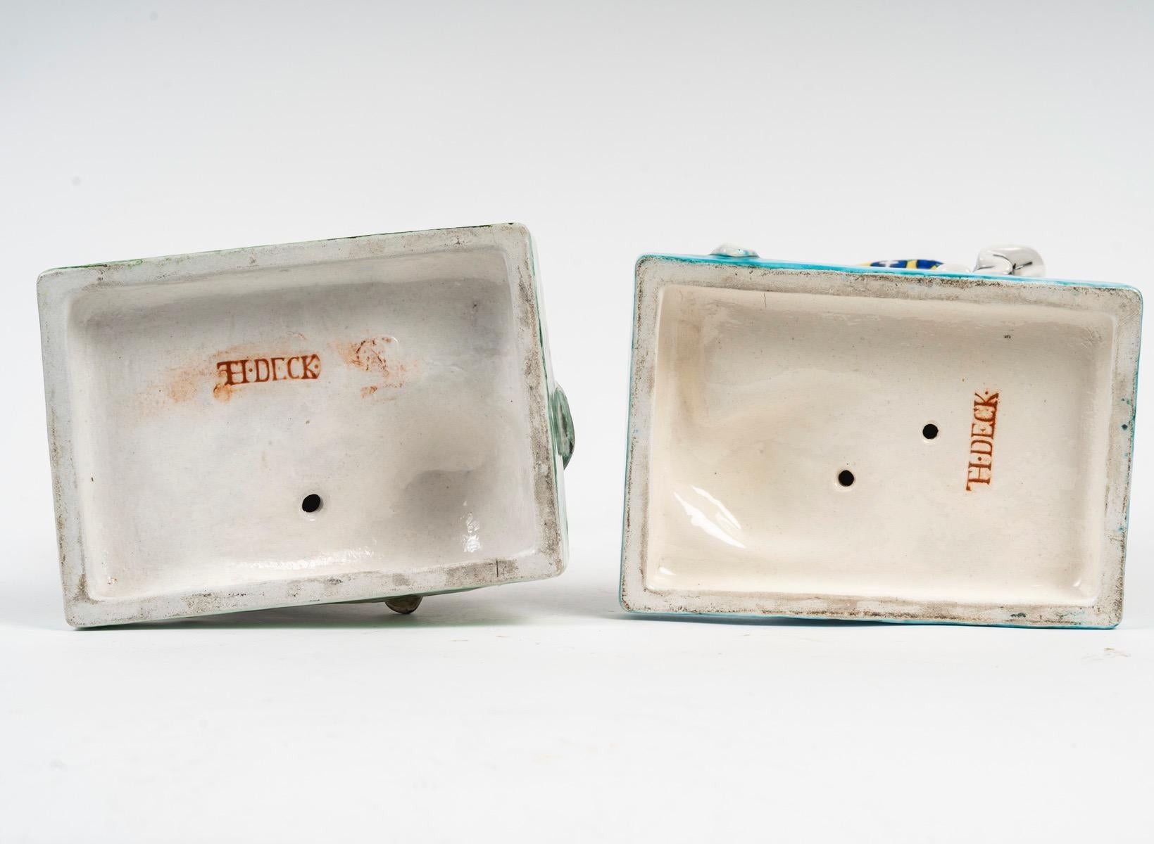 Théodore Deck (1823-1891), Amor cortés, Raro par de figuras de loza , c.1860 en venta 8