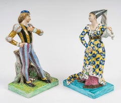 Théodore Deck (1823-1891), Höfische Liebe, Seltenes Fayence-Figurenpaar, um 1860