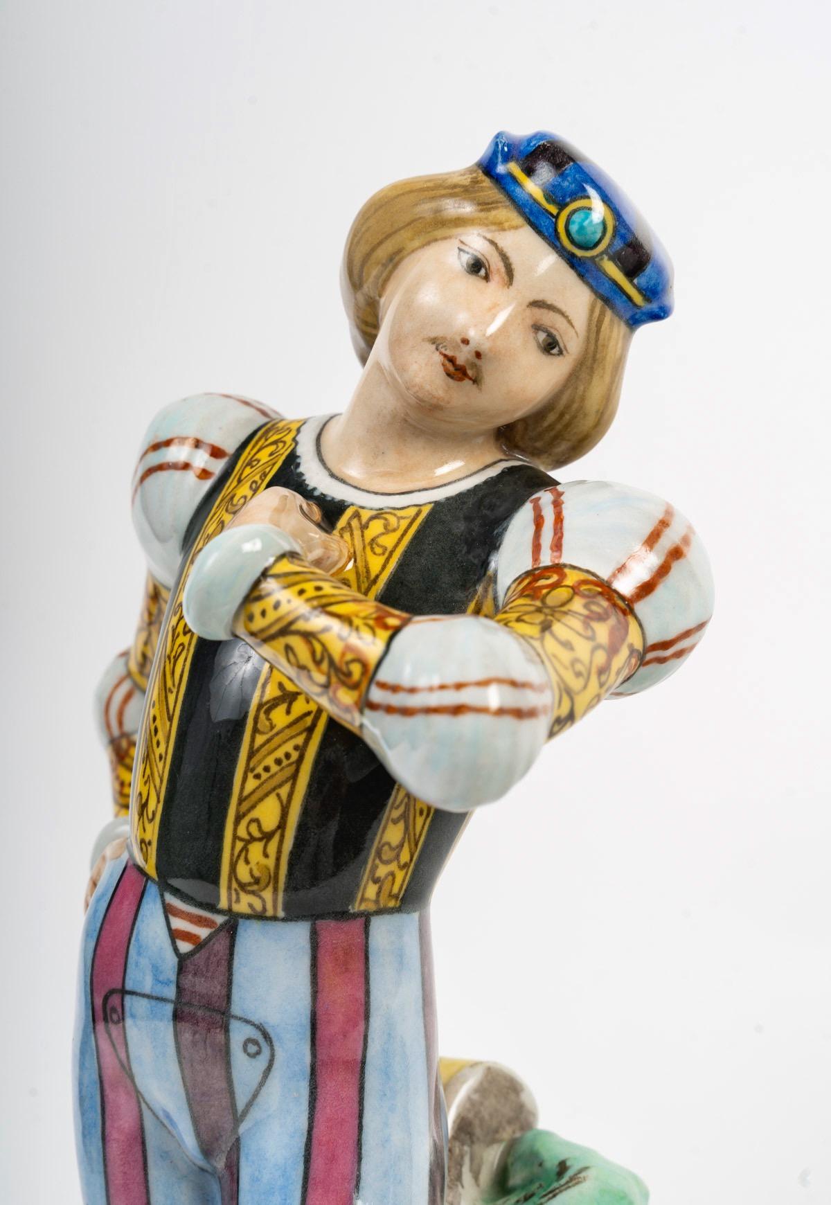 Théodore Deck (1823-1891), Amor cortés, Raro par de figuras de loza , c.1860 Mediados del siglo XIX en venta
