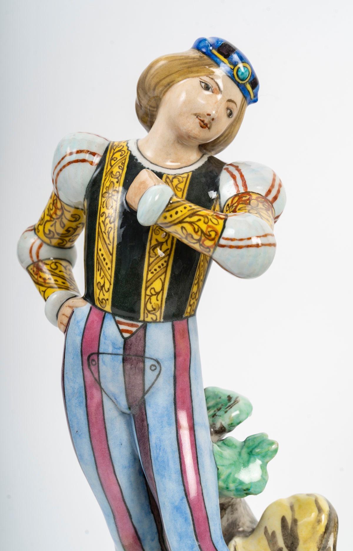 Théodore Deck (1823-1891), Amor cortés, Raro par de figuras de loza , c.1860 en venta 1
