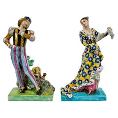 Théodore Deck (1823-1891), Amor cortés, Raro par de figuras de loza , c.1860