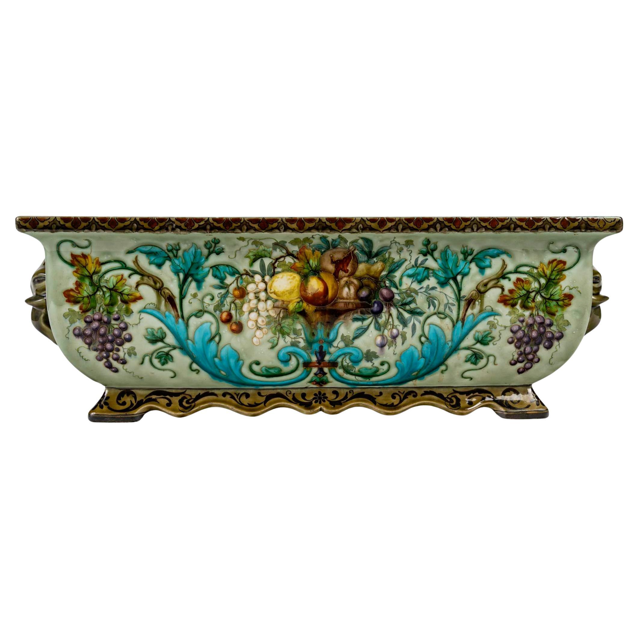 Théodore Deck (1823-1891) Enameled Faience Jardiniere Centerpiece, circa 1875