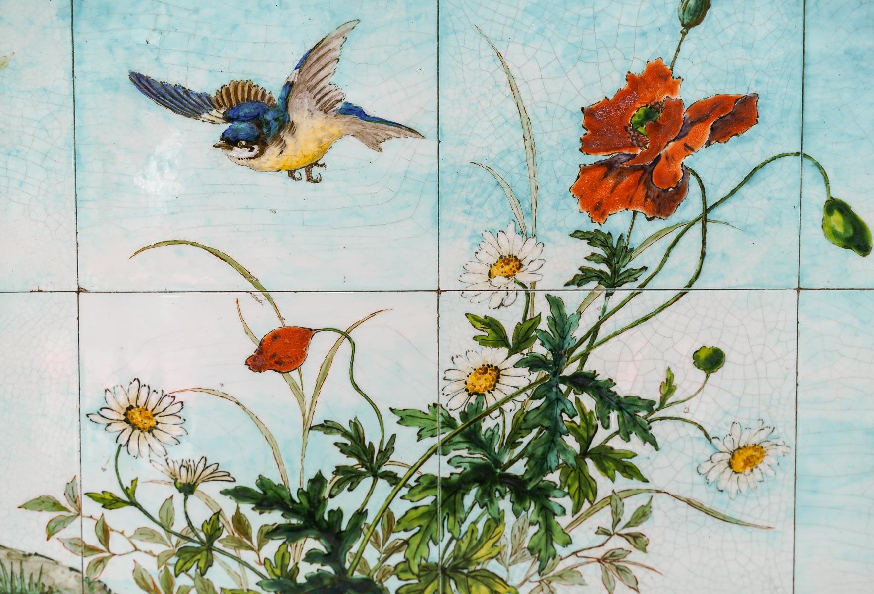 Japonisme Théodore Deck (1823-1891) Faience Paneled Fourteen-Tile Rectangular Wall Plaqu For Sale