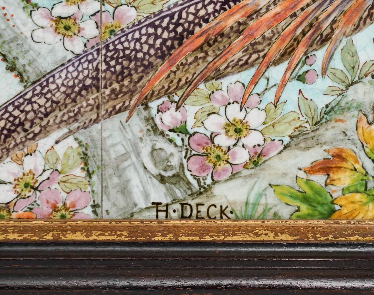 Émaillé Théodore Deck (1823-1891) Plaque murale rectangulaire en faïence à quatorze carreaux en vente