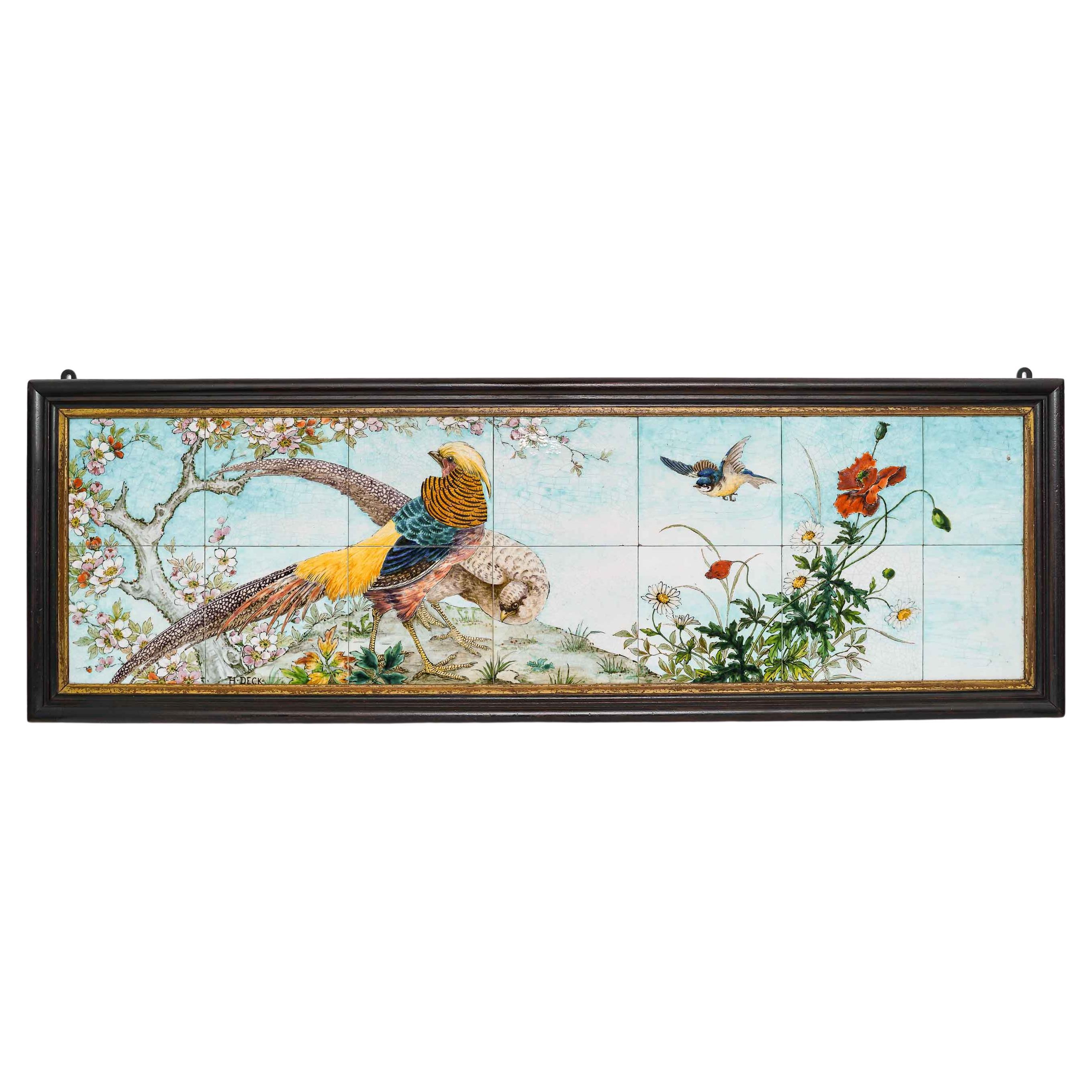 Théodore Deck (1823-1891) Plaque murale rectangulaire en faïence à quatorze carreaux en vente