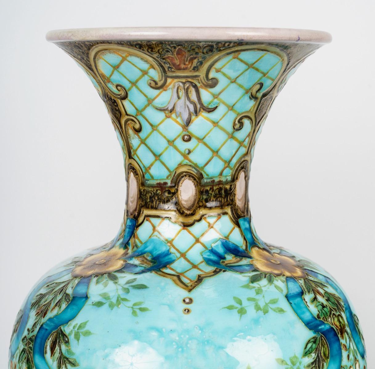 Théodore Deck (1823-1891) Large Pair of Faience Vases circa 1870 In Good Condition For Sale In Saint-Ouen, FR