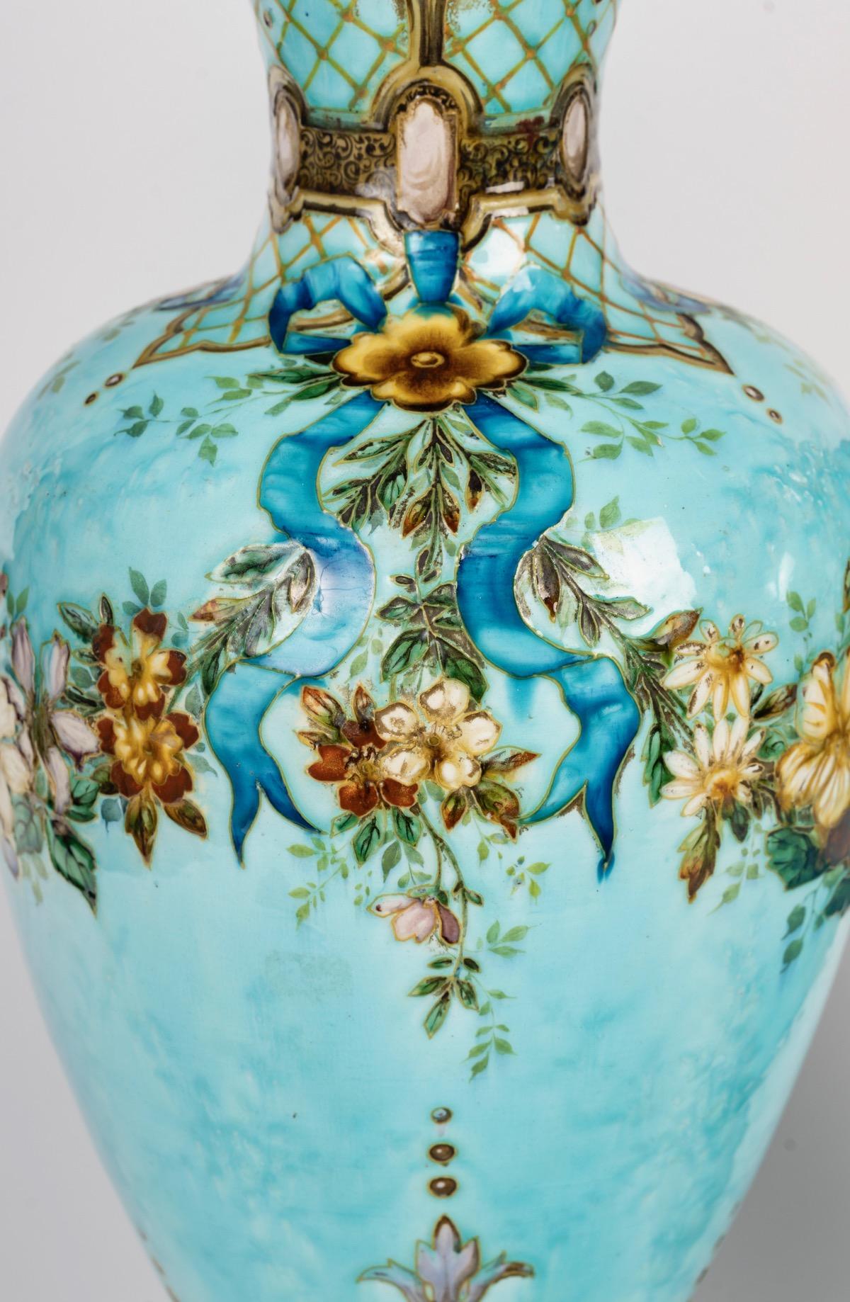 Late 19th Century Théodore Deck (1823-1891) Large Pair of Faience Vases circa 1870 For Sale