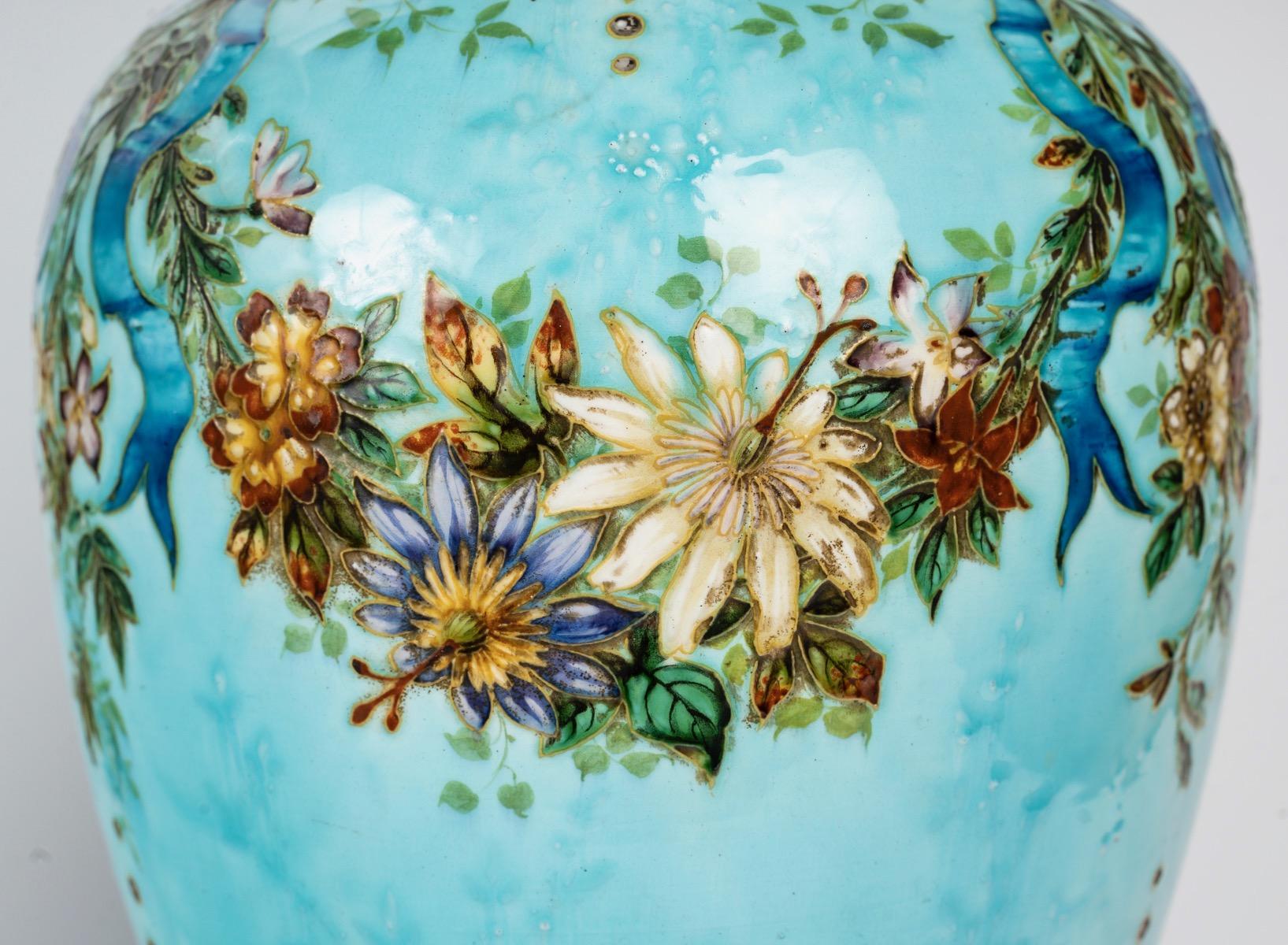 Théodore Deck (1823-1891) Large Pair of Faience Vases circa 1870 For Sale 1