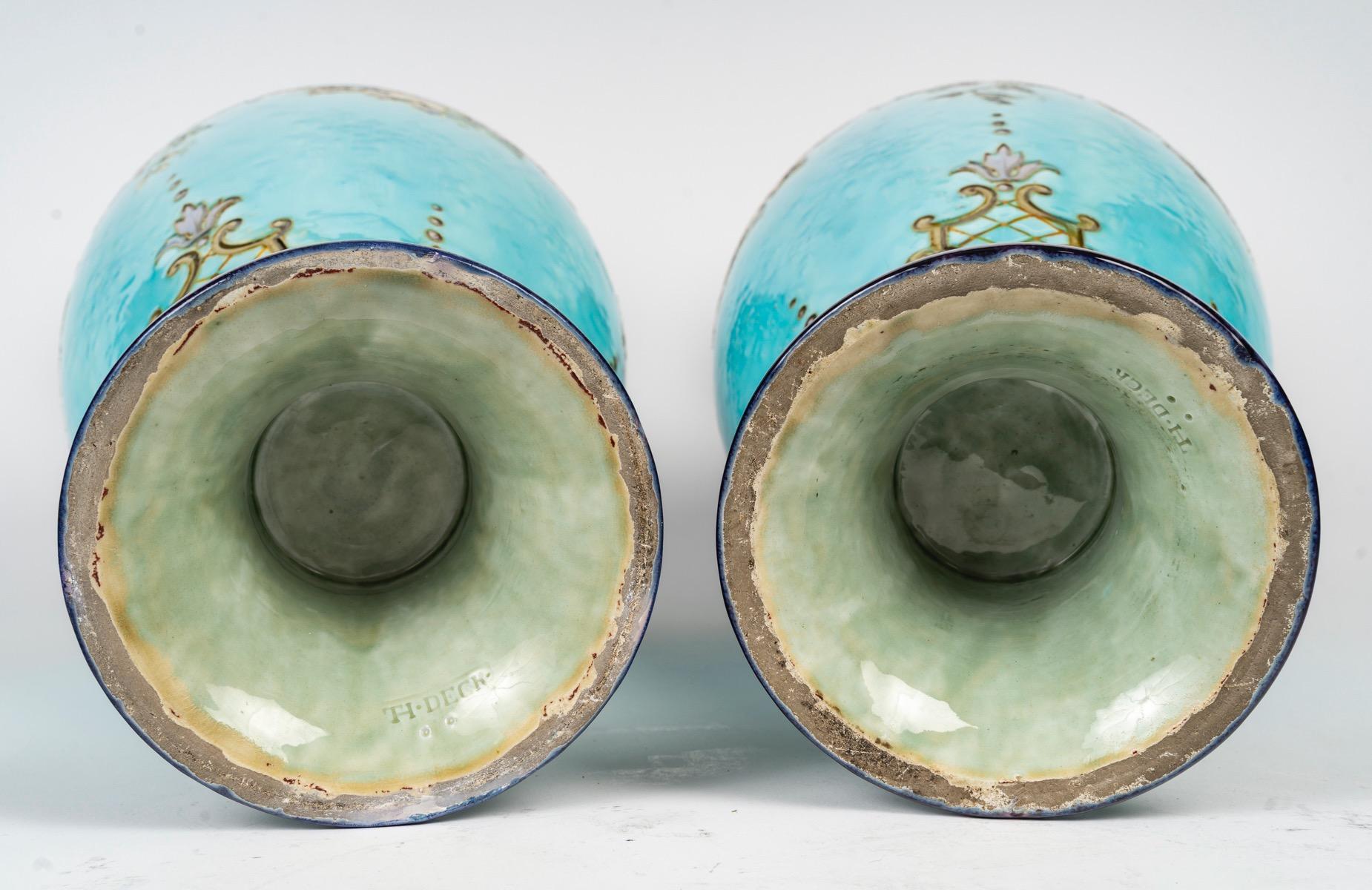Théodore Deck (1823-1891) Large Pair of Faience Vases circa 1870 For Sale 2