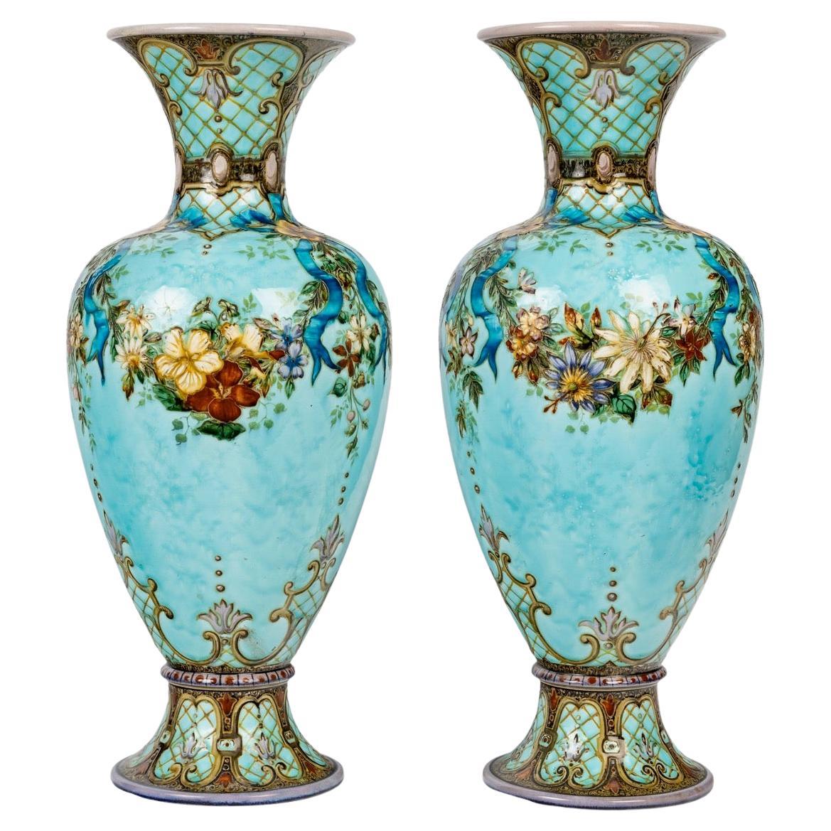 Théodore Deck (1823-1891) Grande coppia di vasi di faience del 1870 circa