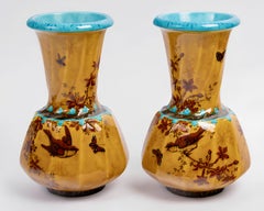 Théodore Deck (1823-1891) Rare Pair of Japonisme Faience Vases, circa 1875