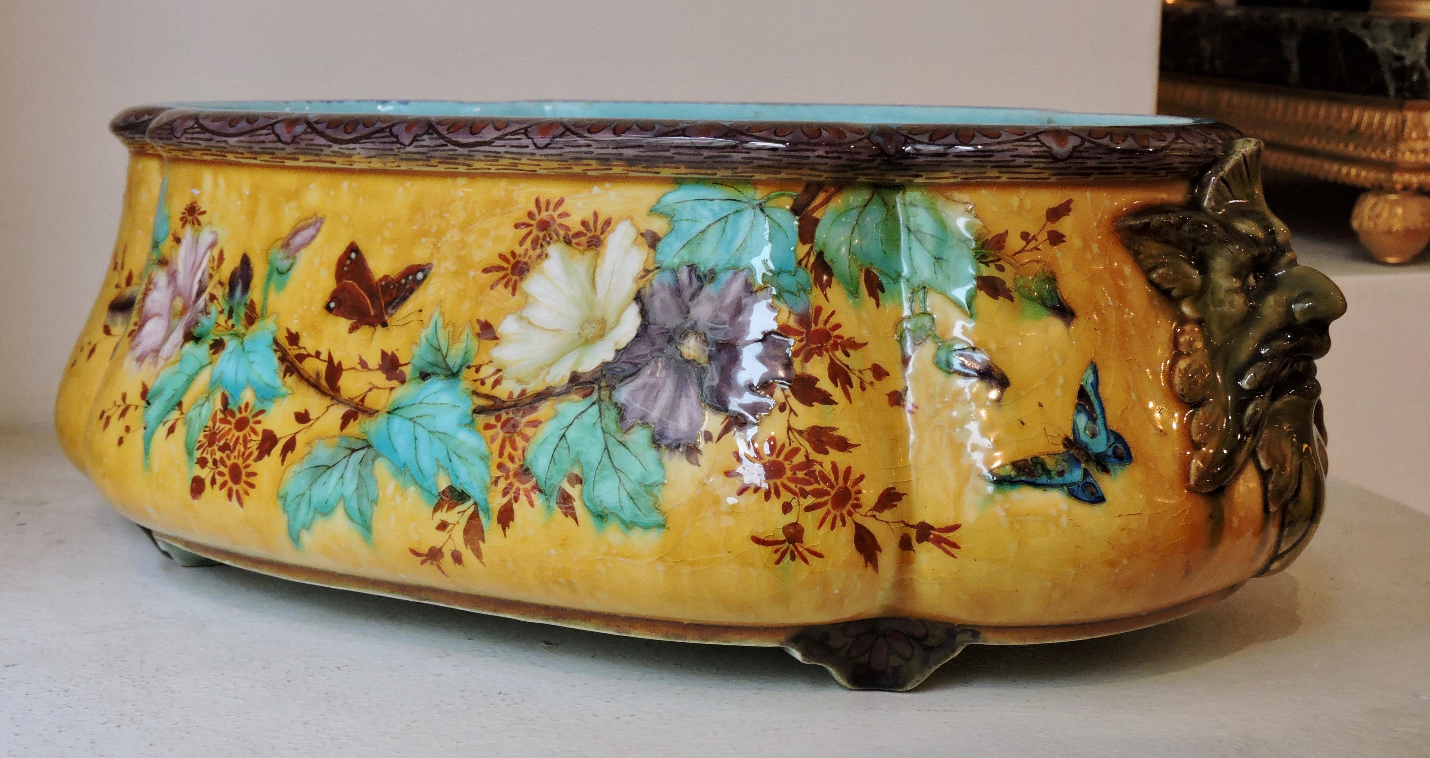 French Théodore Deck Enameled Faience Jardiniere Centerpiece, circa 1870