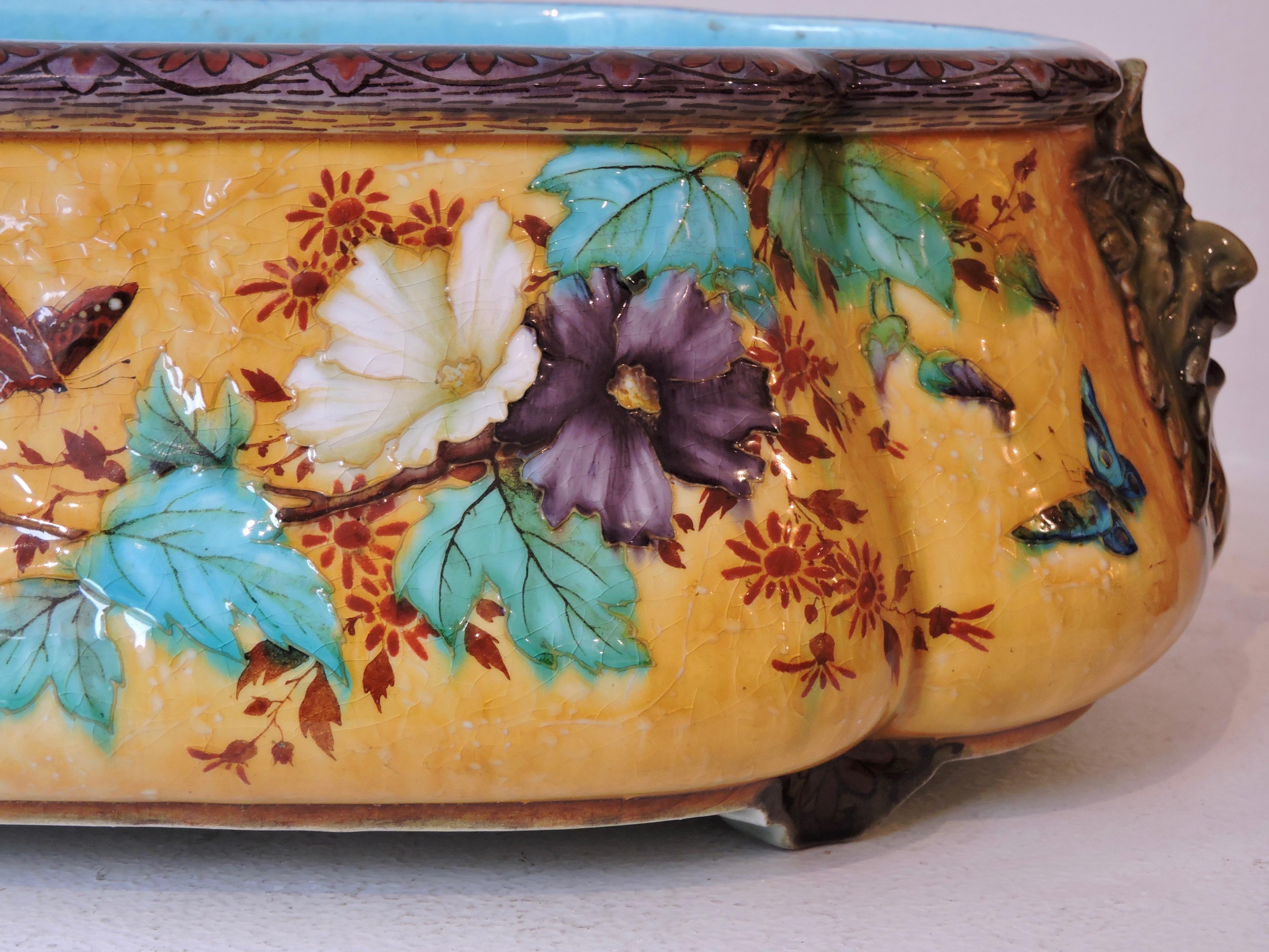 Hand-Painted Théodore Deck Enameled Faience Jardiniere Centerpiece, circa 1870