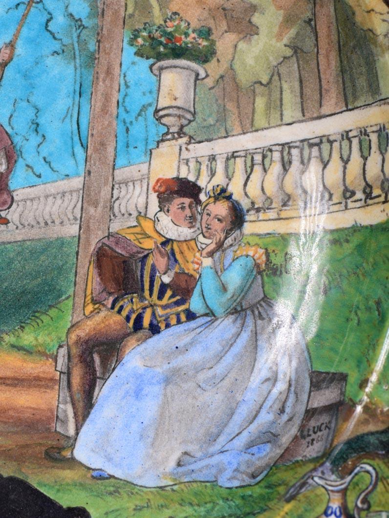 Néo-Renaissance Théodore DECK, Eugène GLUCK, Plat The Ornamental avec une scène bucolique en vente