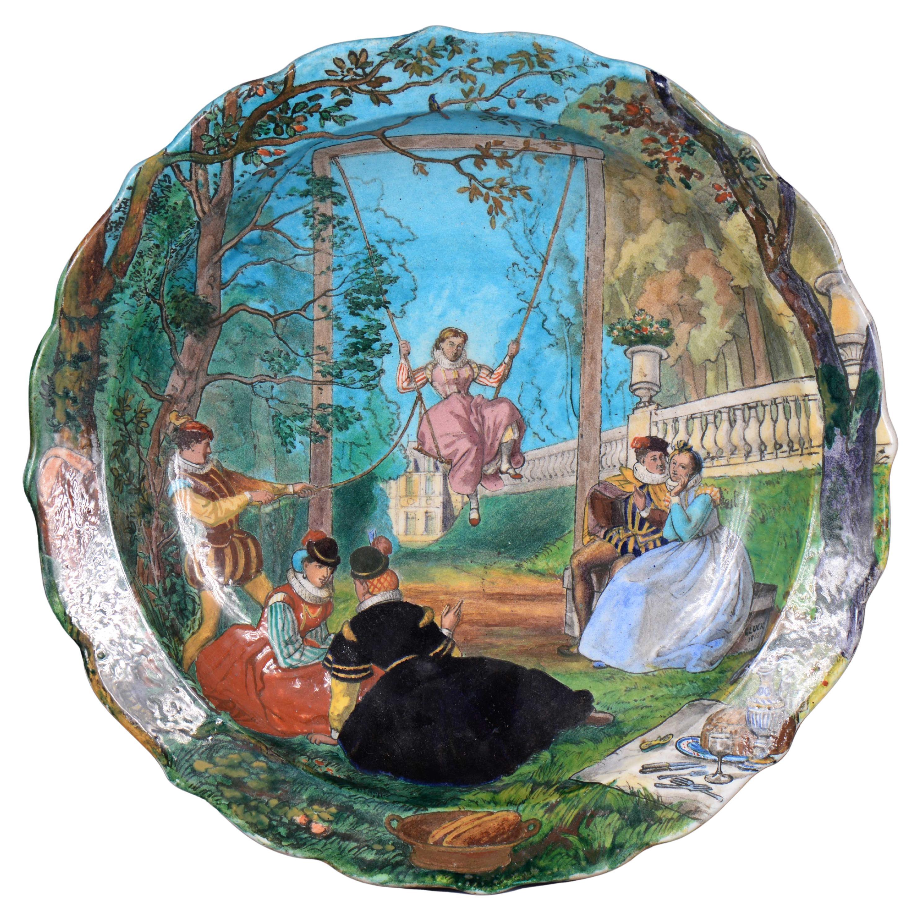 Théodore DECK, Eugène GLUCK, The Ornamental Dish With A Bucolic Scene im Angebot