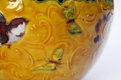 Théodore Deck, Pair of Yellow and Blue Porcelain Planter, 19th Century