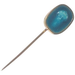 Theodore Deck Pin Brooch, Yellow Gold 18 Karat and Turquoise Enamel Theodore Deck Pin Brooch, Yellow Gold 18 Karat and Turquoise Enamel