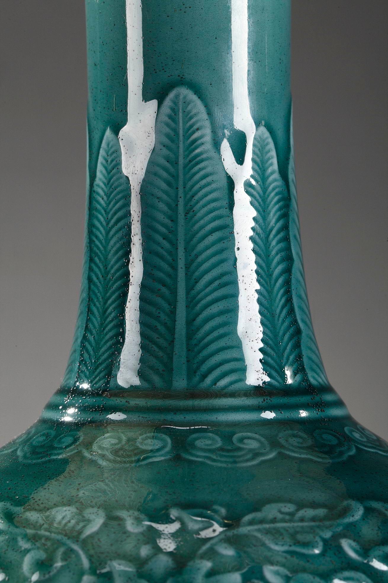 Vase en porcelaine Theodore Deck monté en lampe Bon état à Paris, FR
