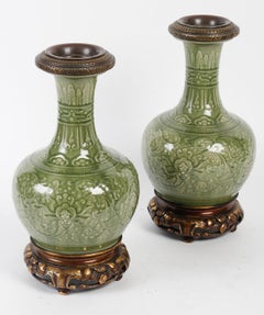 Theodore Deck Style Faience Enameled Pair of Ormolu-Mounted Vases