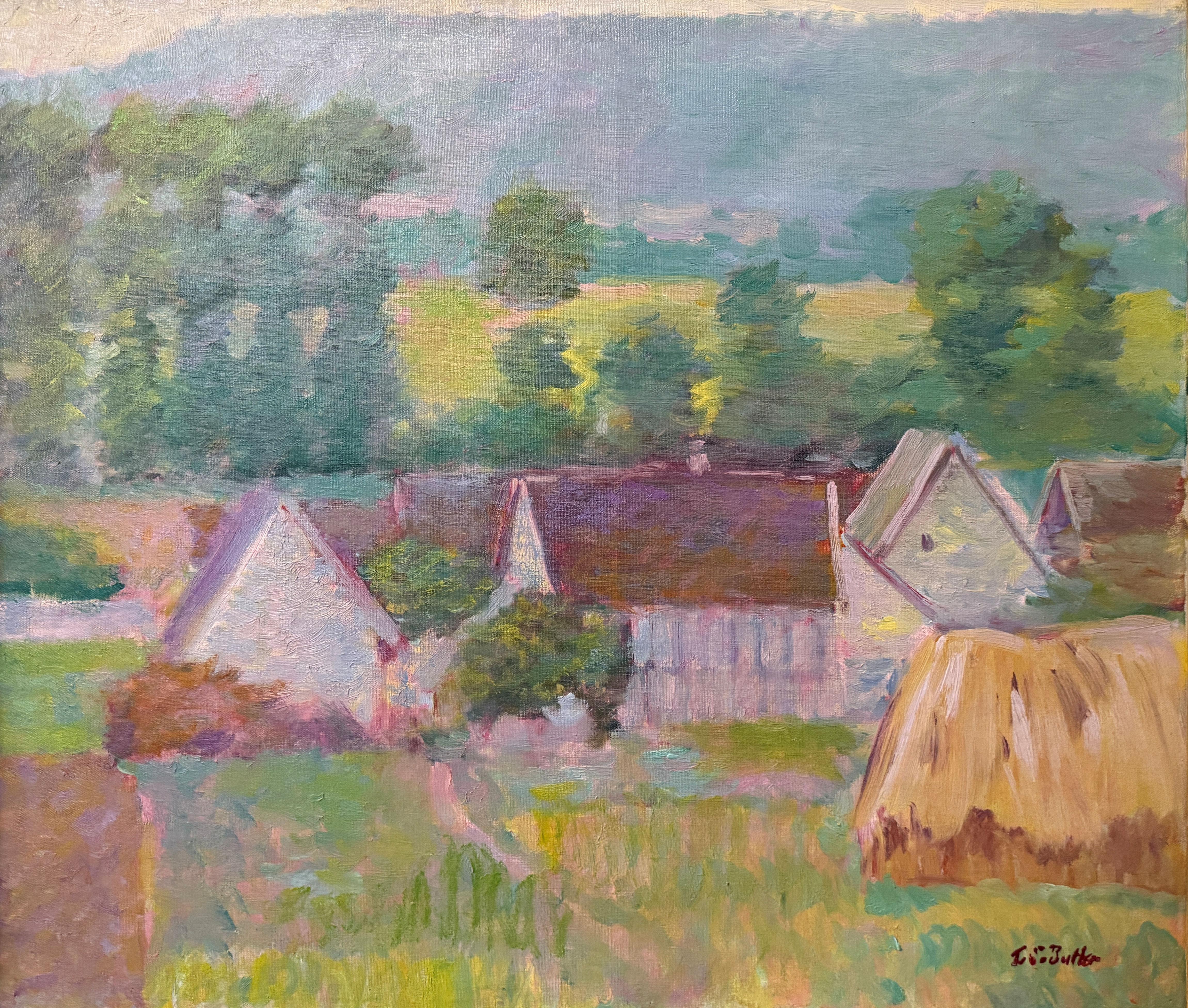 "Farmhouses in Autumn, Giverny" Theodore Earl Butler, American Impressionism