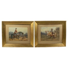 Théodore Fort (1810-1896) - Aquarell-Paar - Elegante Damen zu Pferd