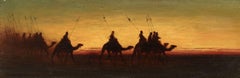The Caravan - Evening - 19th Century Oil, Figures on Camels in Landscape - Frere