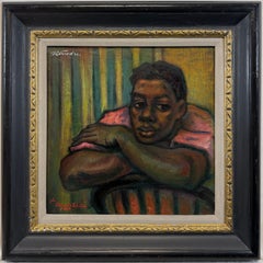 "Il campione, 1942" Joe Louis "Brown Bomber" Ritratto del pugile Ex-Museo Olio firmato