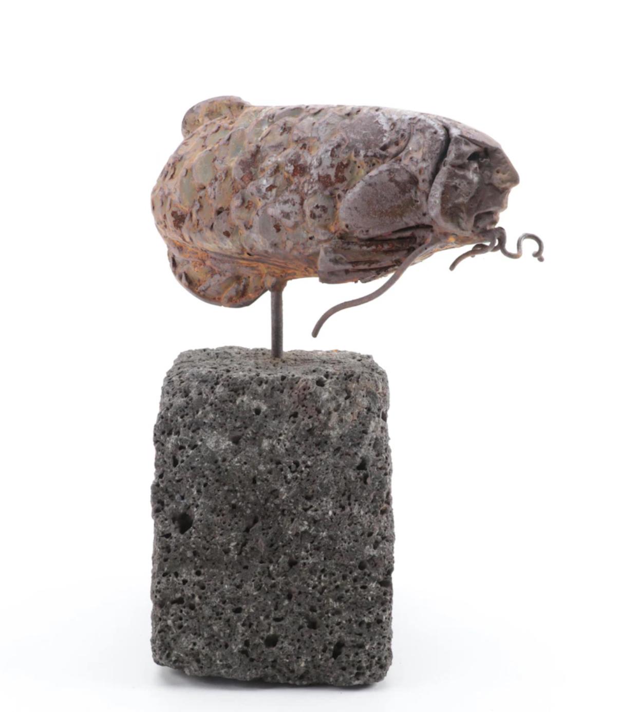 American Theodore Gall Iron Sculpture of a Fish with Human Face, Circa 1987 For Sale
