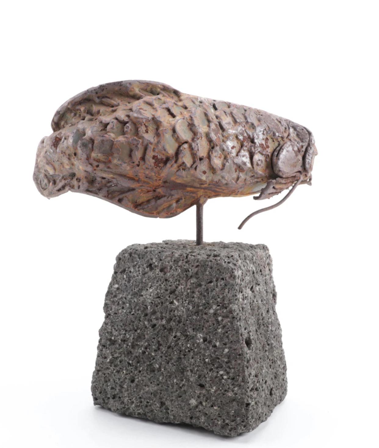 Theodore Gall Iron Sculpture of a Fish with Human Face, Circa 1987 In Good Condition For Sale In Chicago, IL