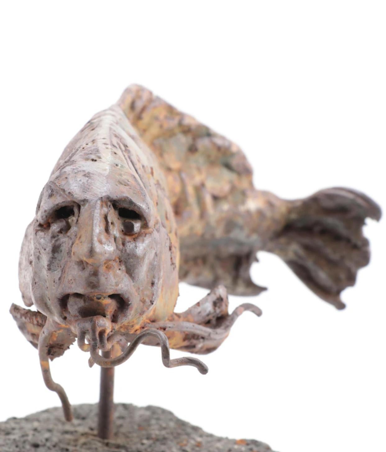 Theodore Gall Iron Sculpture of a Fish with Human Face, Circa 1987 For Sale 1