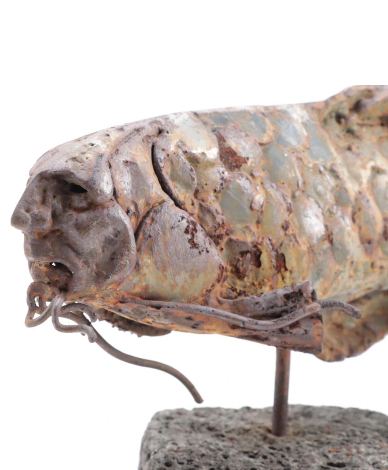 Theodore Gall Iron Sculpture of a Fish with Human Face, Circa 1987 For Sale 2