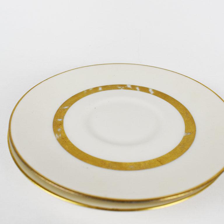 Theodore Haviland Gotham Ceramic Saucers in White and Gold, Set of 10 For Sale 1
