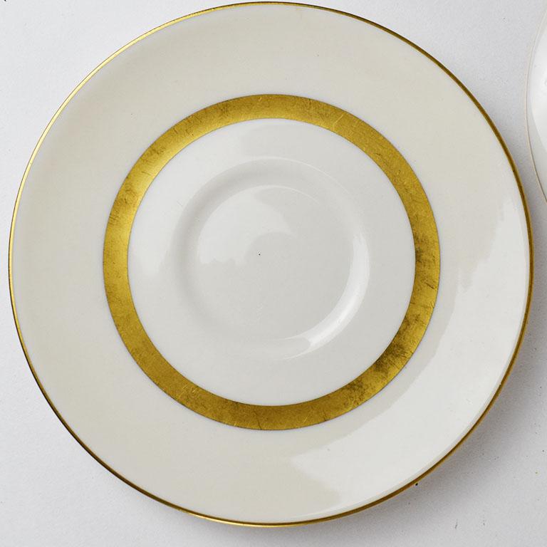 American Theodore Haviland Gotham Ceramic Saucers in White and Gold, Set of 10 For Sale