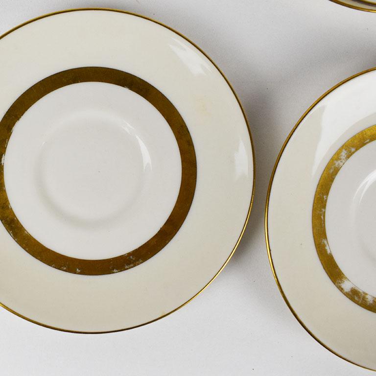 Theodore Haviland Gotham Ceramic Saucers in White and Gold, Set of 10 In Good Condition For Sale In Oklahoma City, OK