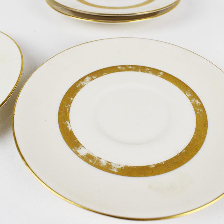 20th Century Theodore Haviland Gotham Ceramic Saucers in White and Gold, Set of 10 For Sale