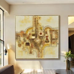 Theodore J. Keane Yellow and Burnt Orange Abstract Mid-Century Modern Painting