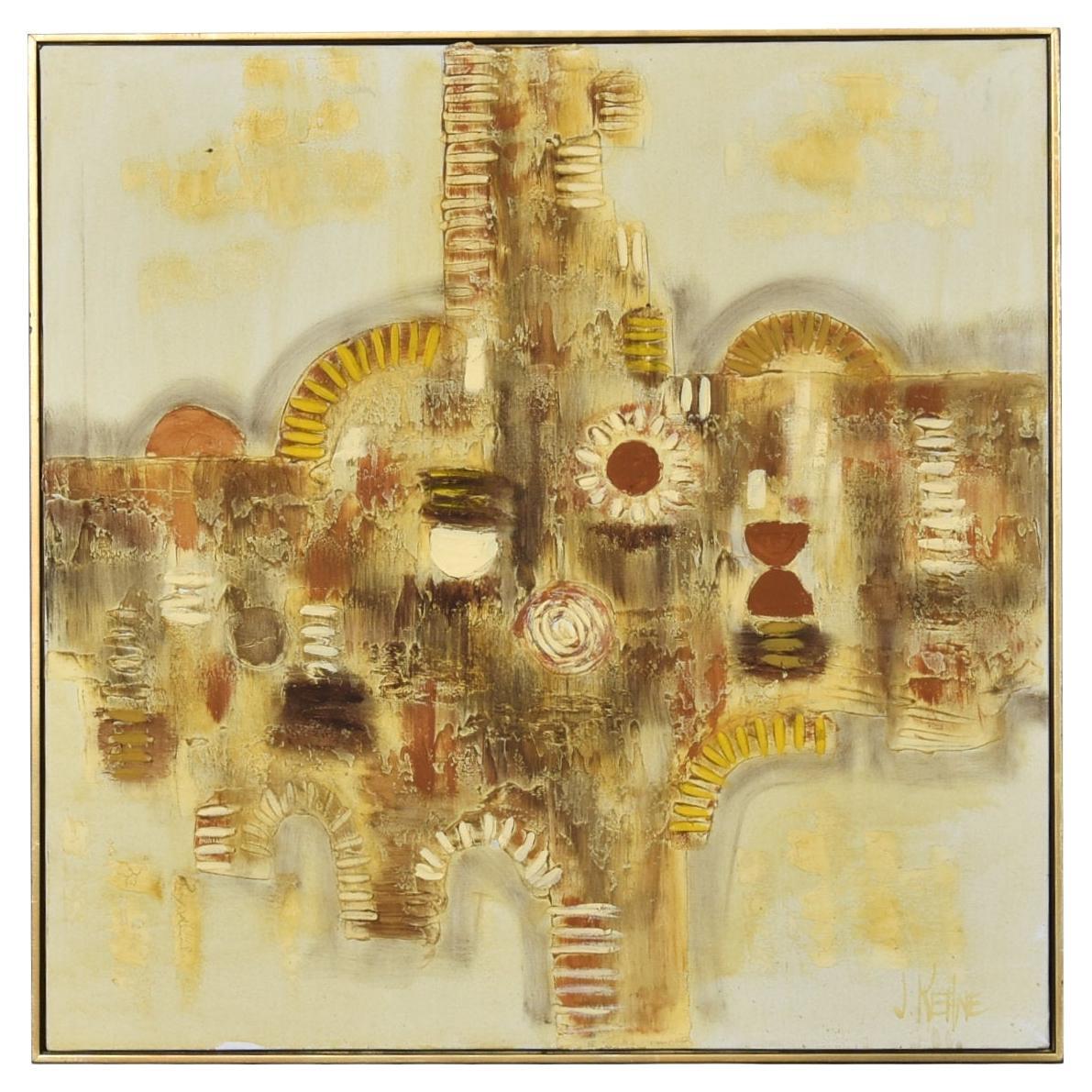 Theodore J. Keane Yellow and Burnt Orange Abstract Mid-Century Modern Painting