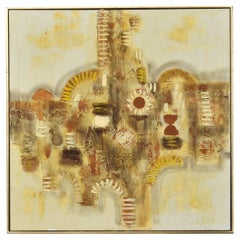 Theodore J. Keane Yellow and Burnt Orange Abstract Mid-Century Modern Painting