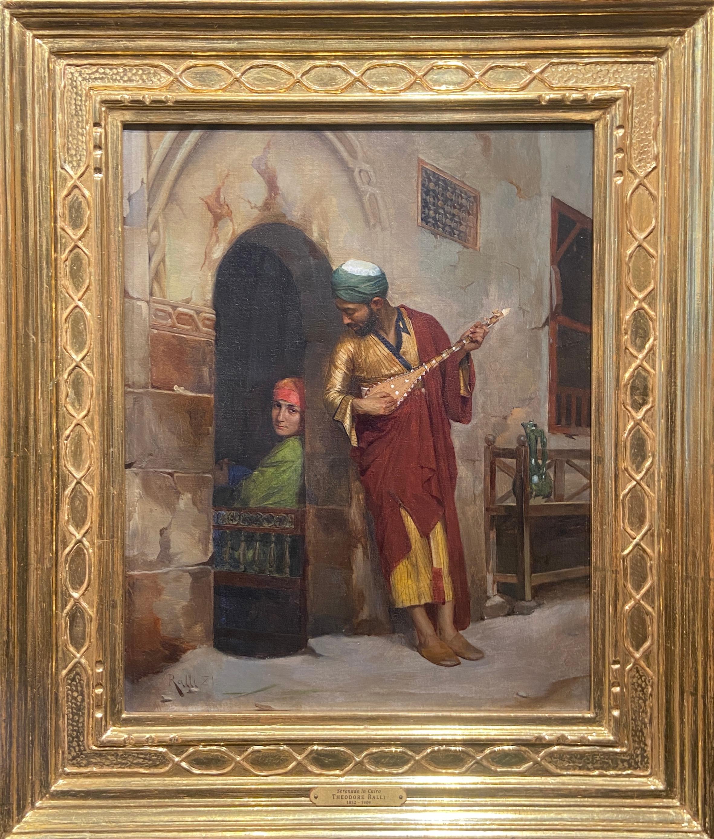 Serenade in Cairo, 19th Century Orientalist Oil on Canvas - Brown Figurative Painting by Théodore Jacques Ralli