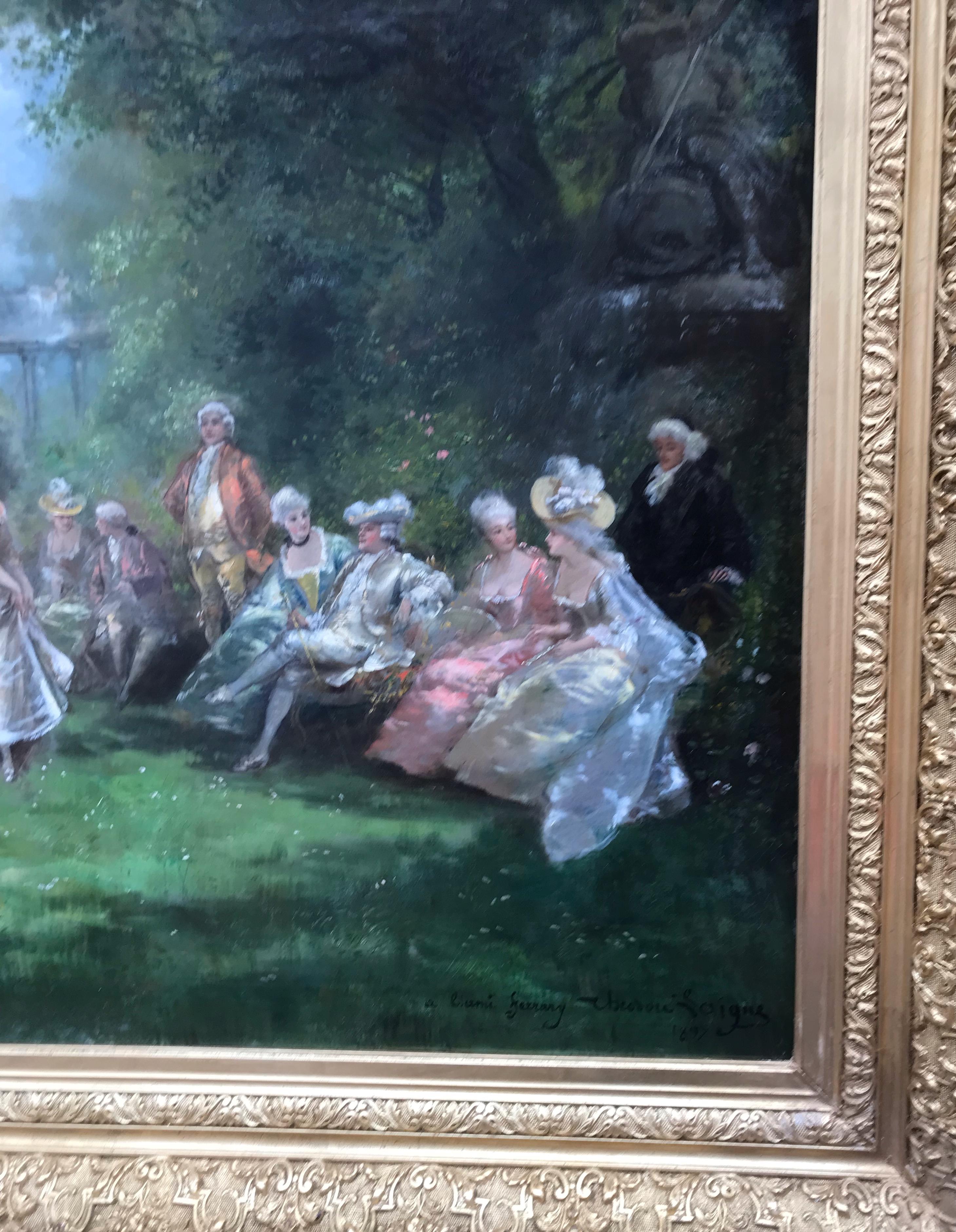 Gentry People in The Park in 18th century (La noblesse dans le parc au 18ème siècle) - Painting de Theodore Levigne