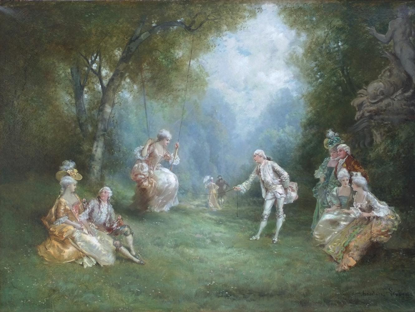Gente de la alta burguesía en el parque en el siglo XVIII - Painting Académico de Theodore Levigne