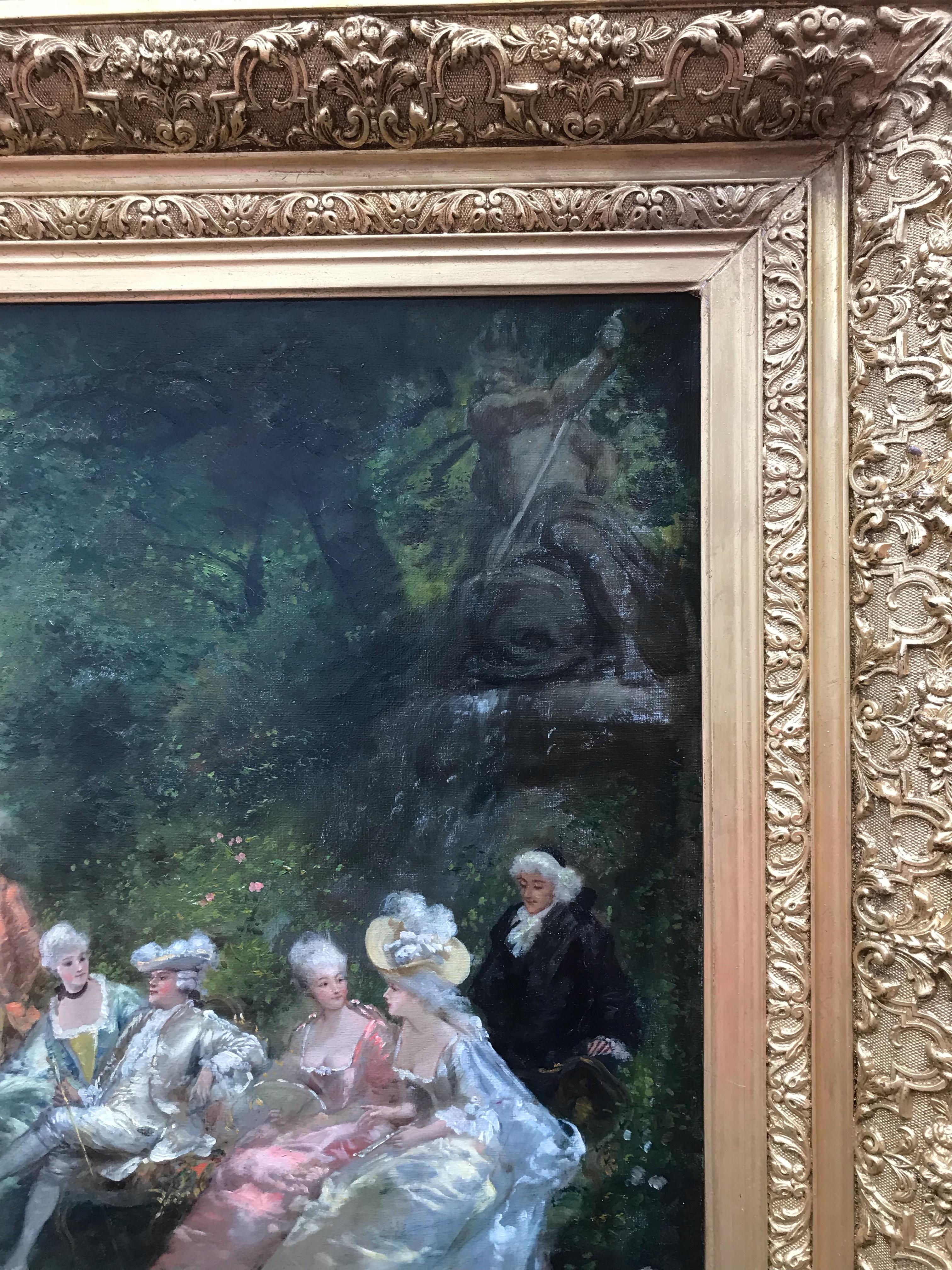 Gentry People in The Park in 18th century (La noblesse dans le parc au 18ème siècle) - Académique Painting par Theodore Levigne