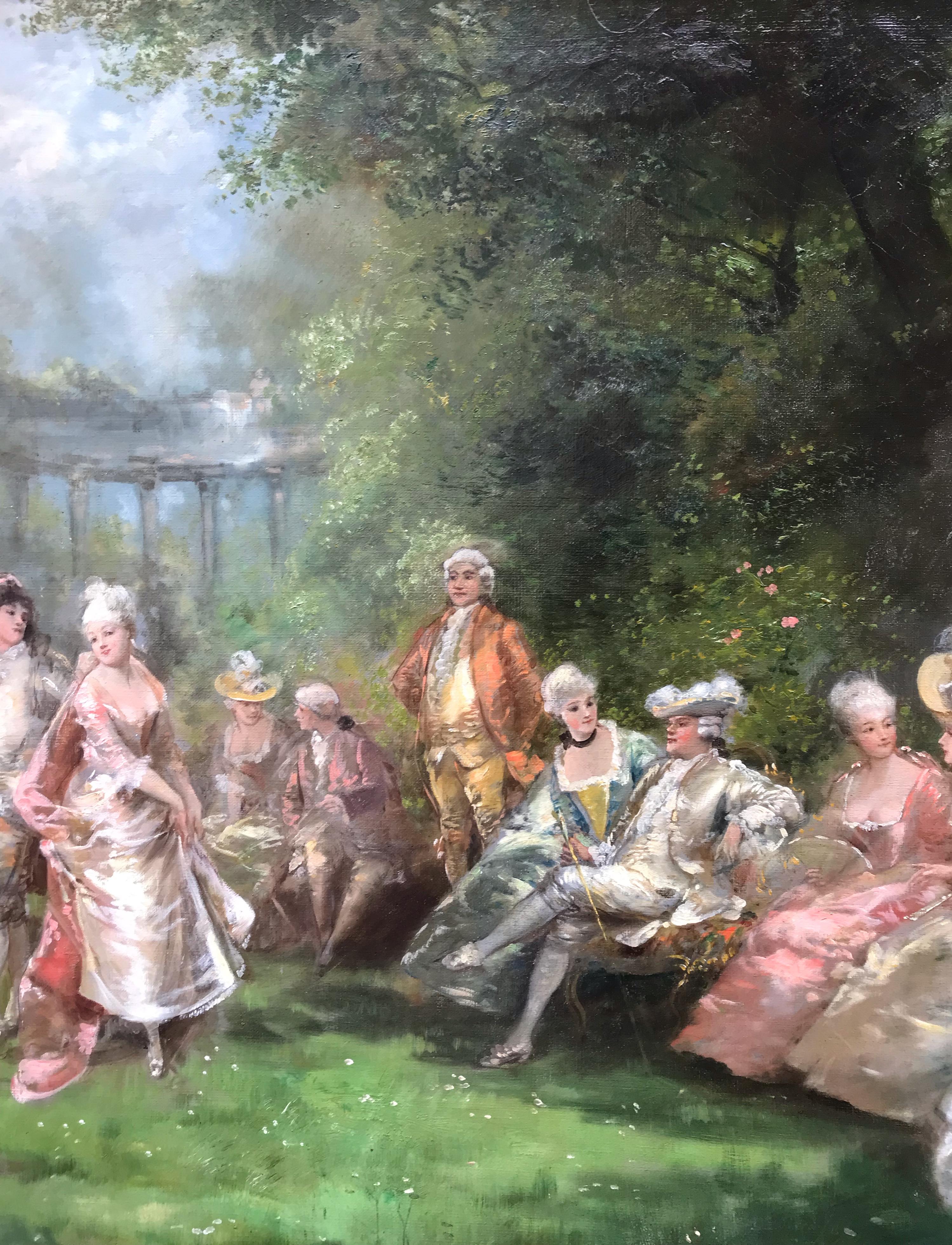 Gentry People in The Park in 18th century (La noblesse dans le parc au 18ème siècle) - Noir Figurative Painting par Theodore Levigne