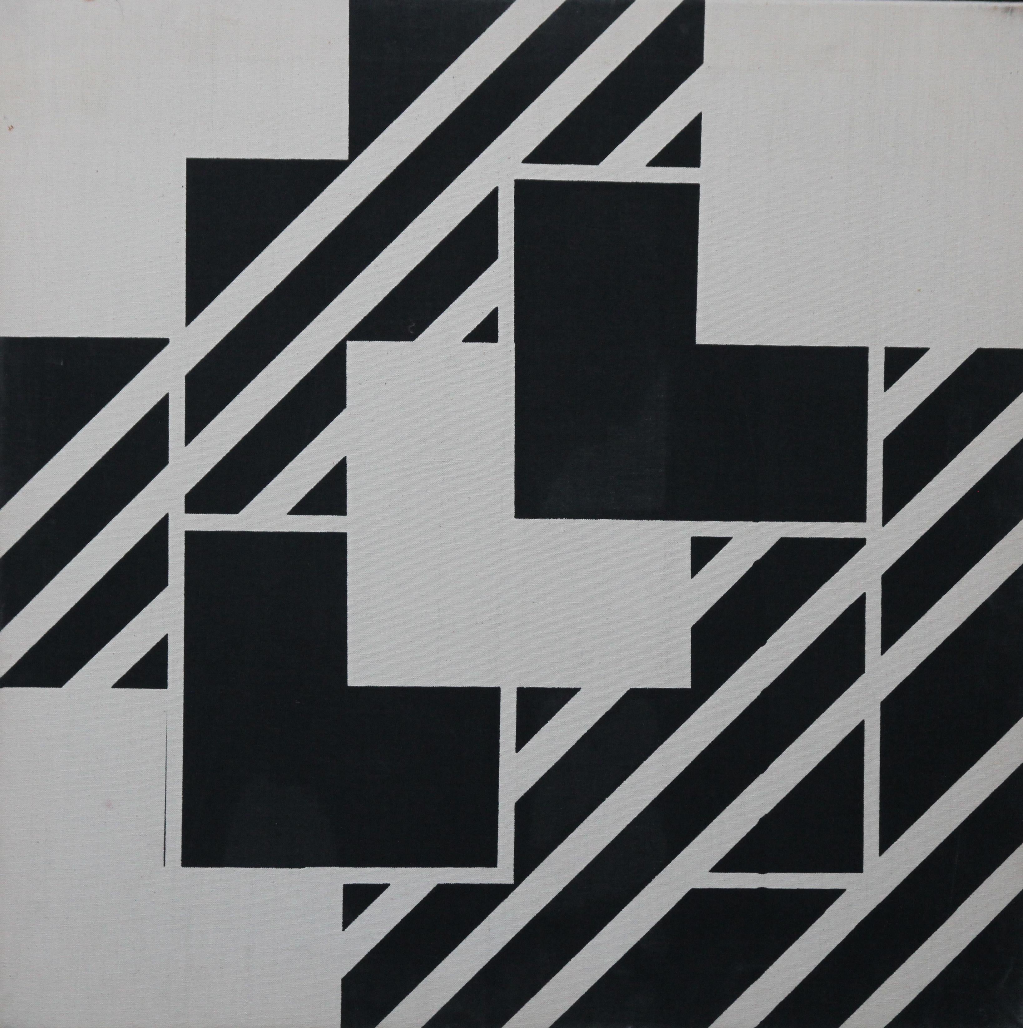 Abstrait conceptuel - Toile à l'encre expressionniste abstraite britannique monochrome des années 60