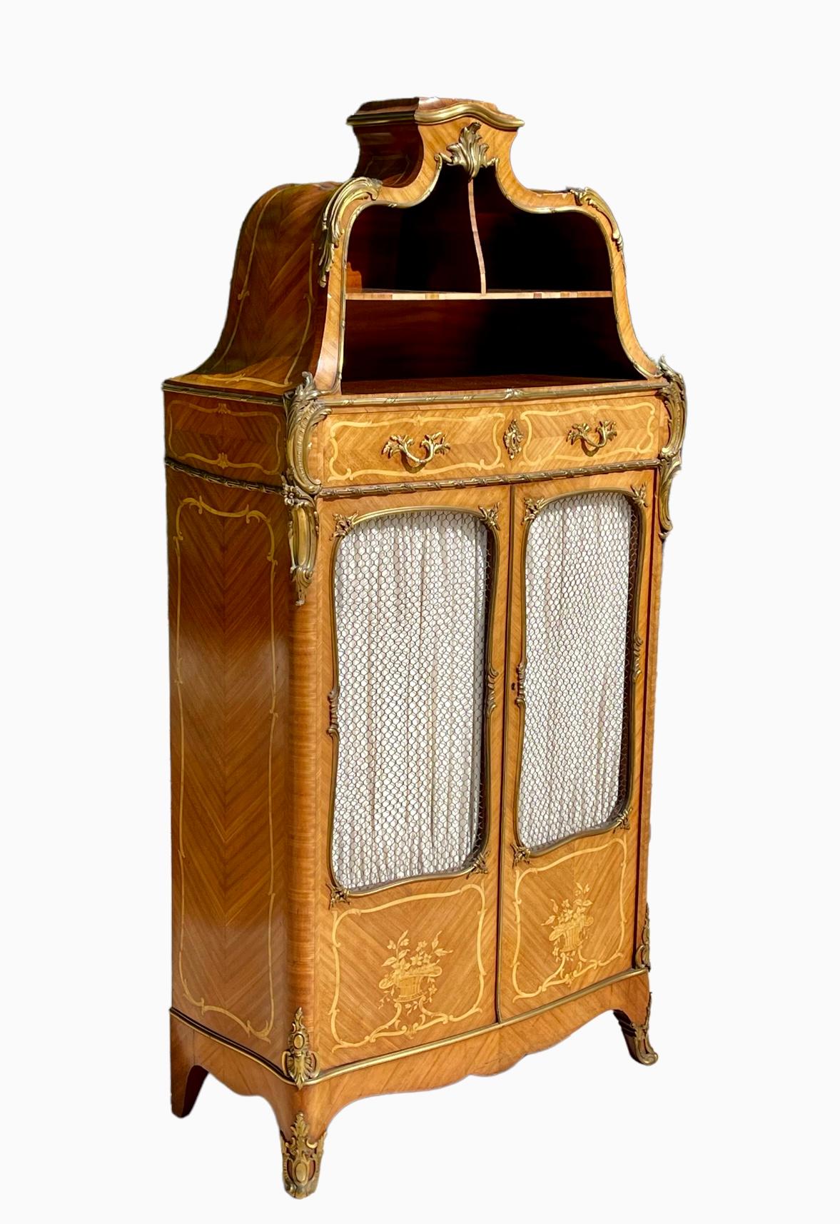 19th Century Théodore Millet - Cabinet Cartonnier Vitrine Louis XV Style For Sale