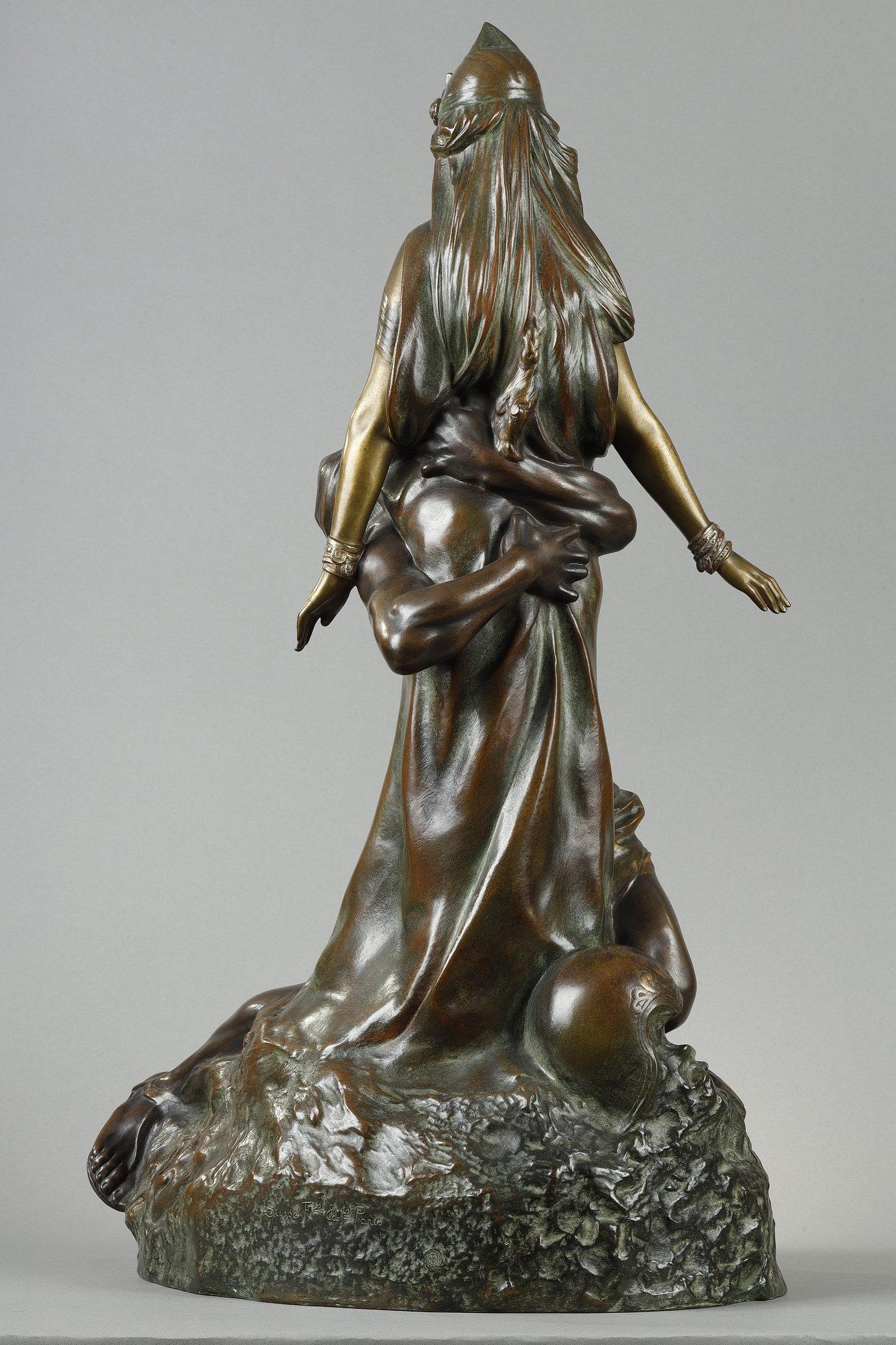Salammbô a Mathô, I Love You! Ti amo
di Théodore RIVIERE (1857-1912)

Gruppo in bronzo con patina marrone-verde sfumata e con riflessi dorati
Firmato sulla parte anteriore della base 