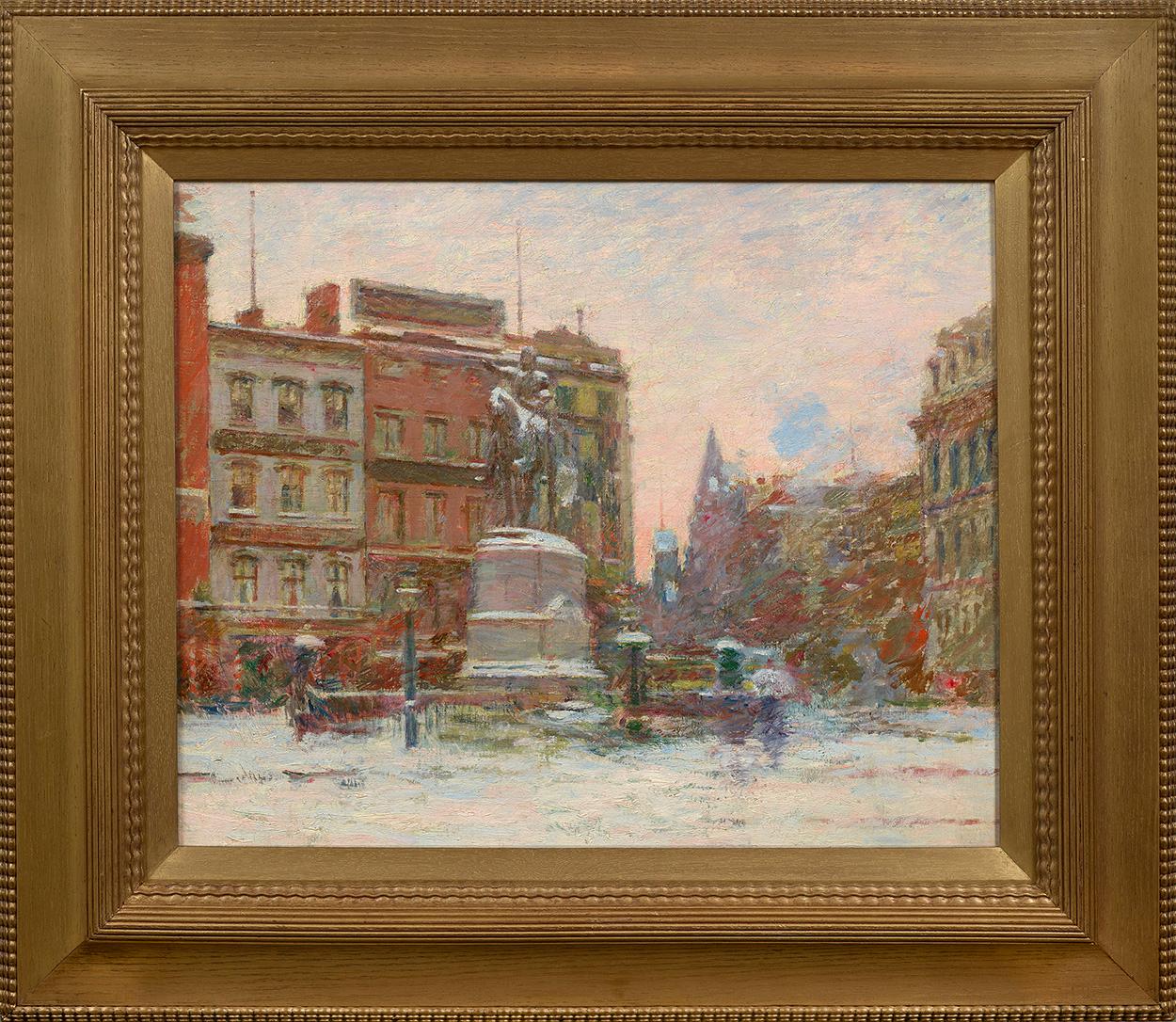 Union Square, Winter (Washington Monument) - Painting by Theodore Robinson