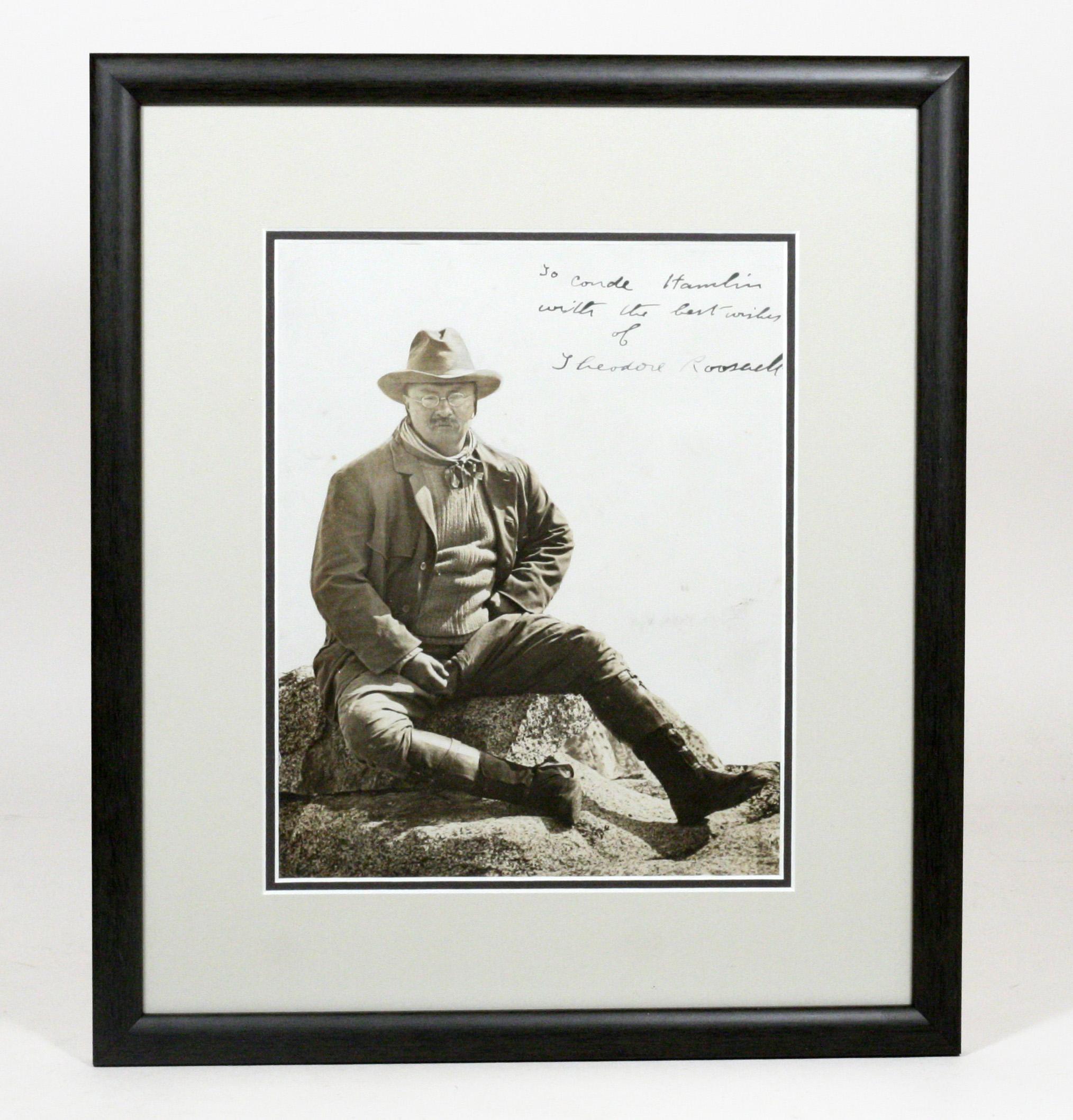 Theodore Roosevelt In Yosemite - The Birth Of The Conservation Movement. Outstanding Signed Photograph Of Roosevelt As President On Glacier Point, Yosemite; Signed And Inscribed On The Image: “to Conde Hamlin / With The Best Wishes / Of / Theodore